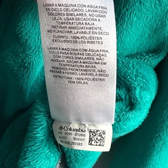 Columbia Teal Hooded Fleece Teddy Jacket Zip up Hoodie sz M for Spring Warmth! - Picture 11 of 11